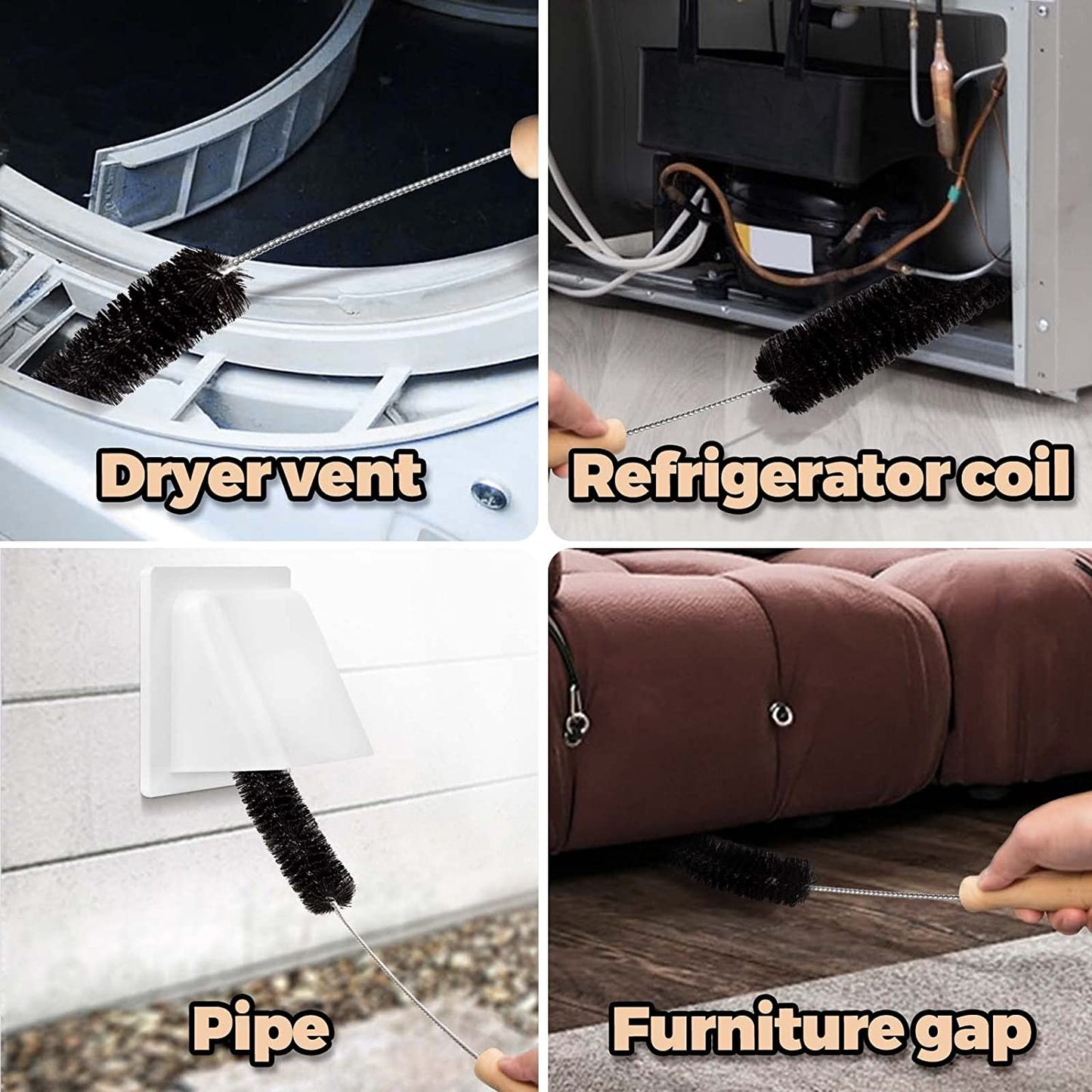 2 Pack Dryer Vent Cleaner Kit Dryer Lint Brush Vent Trap Cleaner Long Flexible Refrigerator Coil Brush